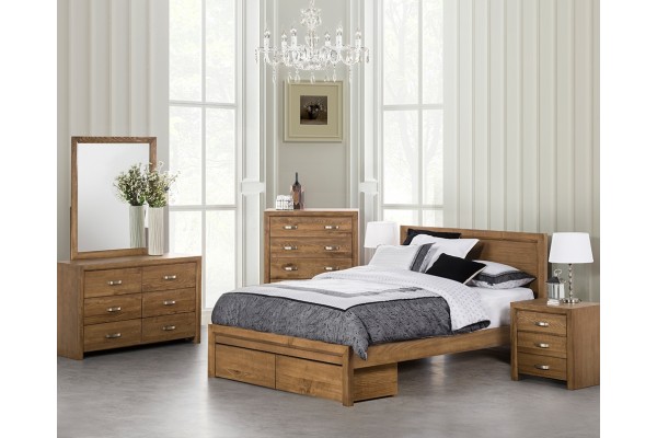 Fontana Solid Oak with Gas-Lift Storage King Bed Only