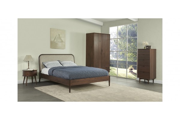 Orbit Bed, Oak Frame with Upholstered Bedhead-Queen and King