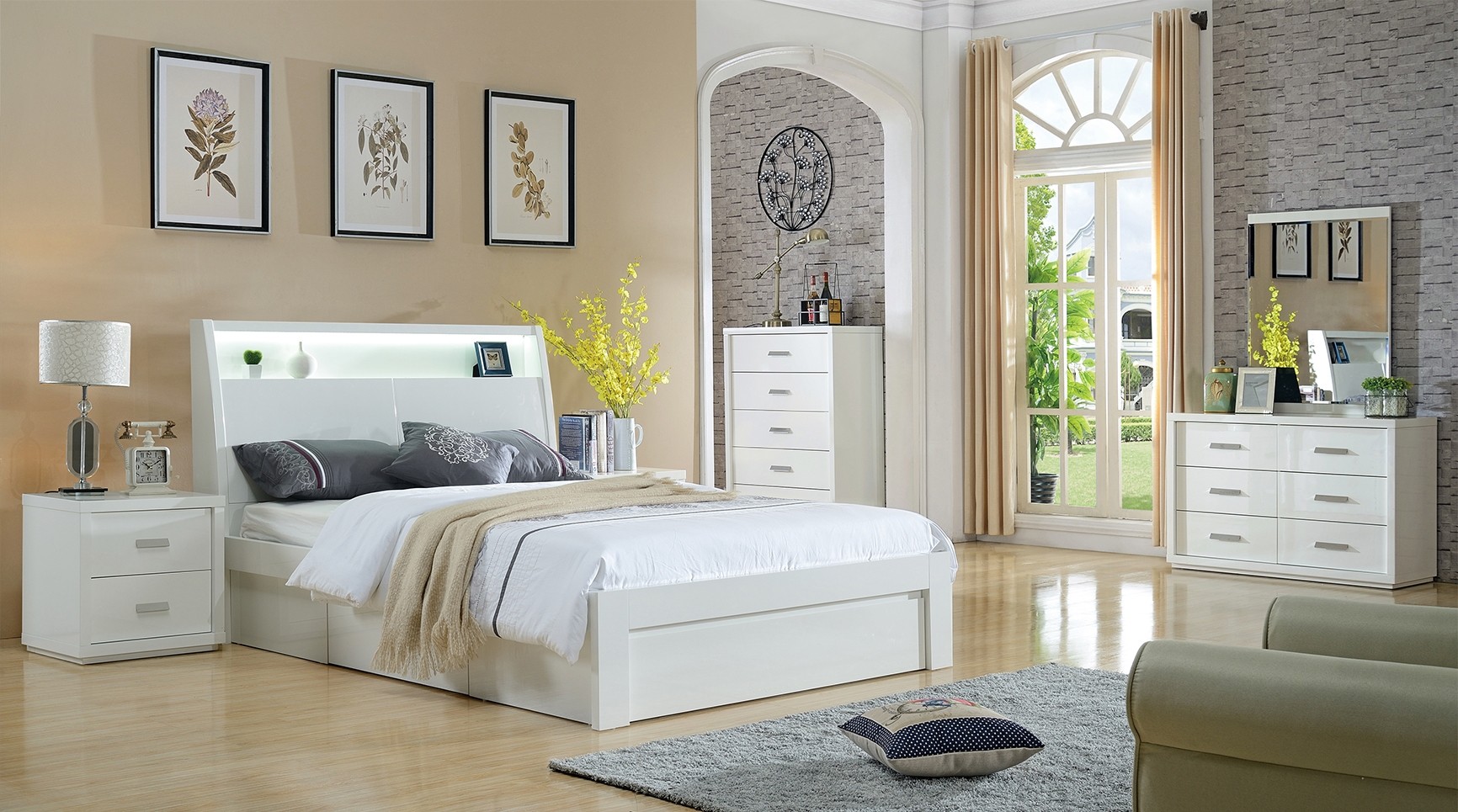 Chicago High Glossy Bed with Storage